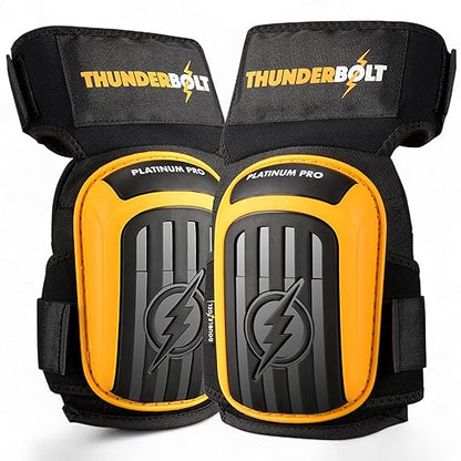 Thunderbolt Knee Pads for Men Construction Knee Pads for Work for Men and Women with Double Gel for Gardening Flooring Roofing Heavy Duty with Extra Thick Foam and Strong Adjustable Non-Slip Straps