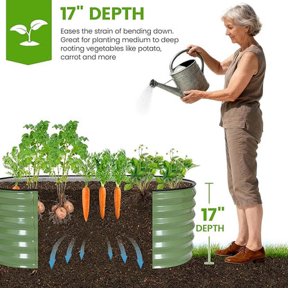 G GOOD GAIN Raised Garden Beds - 8x2x1.4ft Galvanized Planter Boxes Kit with Protective Tape & Gloves & Tools | Oval Metal Outdoor Raised Bed for Gardening Vegetables, Fruits, Flowers, Herbs, Oliver