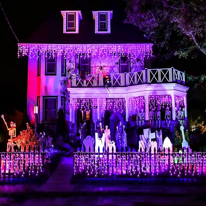 640 LED Icicle Lights for Outside 66ft Purple Christmas Lights Outdoor 8 Modes with 120 Drops Waterproof Christmas Icicle Light Plug in for Indoor House Party Holiday Decorations