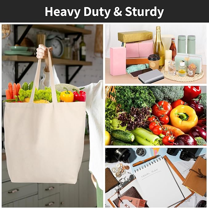 Segarty Canvas Tote Bag with Zipper, 12 PACK 19.7 x 15.7 inch Bags with Handles, 12 Oz Thick Reusable Washable Grocery Shopping Plain Totes for Teacher DIY Art Crafts Painting Decoration