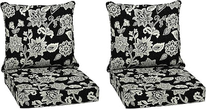 Arden Outdoor Deep Seat Cushion Set (2-Pack), 24 in x 24 in, Weather-Proof, Rain-Proof, Fade Resistant Patio Cushion for Chair, Sofa, and Couch Ashland Black Jacobean