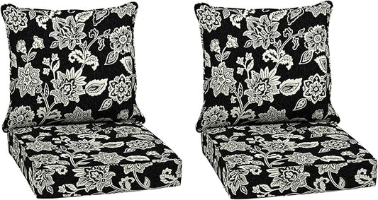 Arden Outdoor Deep Seat Cushion Set (2-Pack), 24 in x 24 in, Weather-Proof, Rain-Proof, Fade Resistant Patio Cushion for Chair, Sofa, and Couch Ashland Black Jacobean