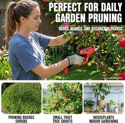EWORK Cordless Electric Pruning Shears 4.2V Rechargeable 4000mAh Battery, 0.7 Inch Cutting Diameter, 2 SK5 Blades Quick Tool-Less Replacement, Handheld Pruner for Garden Tree Branch Trimming