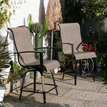 Grand patio Counter Height Outdoor Swivel Bar Stools Set of 2, Patio Bar Chairs with Arms Backs for Porch Balcony, Poolside, Deck (Coffee, 2PC)