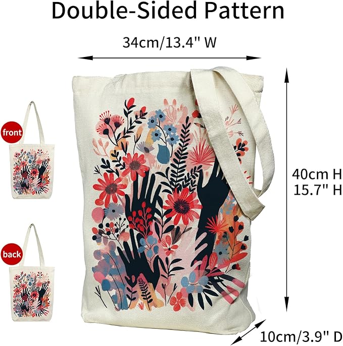 itgowisa Canvas Tote Bag for Women, Tote Bag with Zipper Inner Pocket, Zippered Canvas Bag for Shopping Work Grocery Everyday