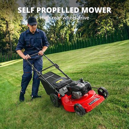 PowerSmart 22-Inch Gas Lawn Mower, 150cc B&S Engine, Self-Propelled, 3-in-1 Mulching System, 6 Cutting Heights, Rear-Wheel Drive, Durable Steel Deck