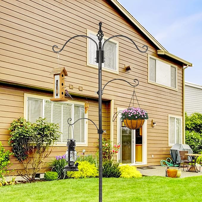 83 Inch Bird Feeder Pole Shepherd Hooks for Bird Feeders,Bird Feeding Station Kit with 5 Prongs Base Hummingbird Feeder Stand Hook for Outside