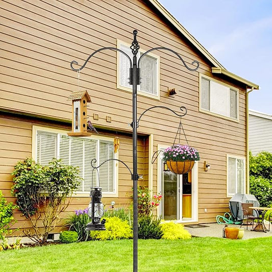 83 Inch Bird Feeder Pole Shepherd Hooks for Bird Feeders,Bird Feeding Station Kit with 5 Prongs Base Hummingbird Feeder Stand Hook for Outside