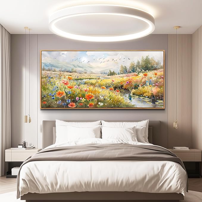 QIYILEXWART Large Wall Decor For Living Room Canvas Wall Art For Office Modern Wall Decorations For Bedroom Colorful Wildflower Landscape Painting Farmhouse Pictures Artwork Room Home Decor 24x48 In