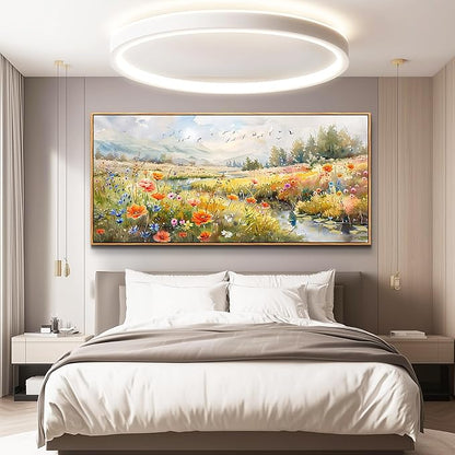 QIYILEXWART Large Wall Decor For Living Room Canvas Wall Art For Office Modern Wall Decorations For Bedroom Colorful Wildflower Landscape Painting Farmhouse Pictures Artwork Room Home Decor 24x48 In
