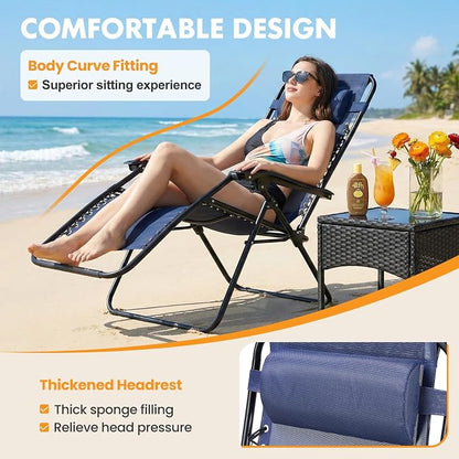 NEWBULIG Zero Gravity Chairs Set of 2, Lounge Chair Folding Portable Adjustable Camping Recliner with Adjustable Pollow, Mesh Back, Cup Holder Trays Lawn Patio Chair for Pool Beach