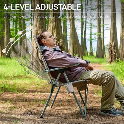 EVER ADVANCED Reclining Camping Chairs for Adult Lightweight, 4-Level Recliner Chairs, Lawn Chair for Patio Balcony, Supports 350lbs, Stretch Mesh Orange & Blue