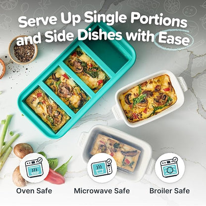 Souper Cubes Ceramic Baking Dishes - 5" x 3" Individual Baking Dishes for Oven with Silicone Lids, Oven, Microwave and Air Fryer Safe, Perfect for Reheating Single Serve Meals, Set of 4 - White