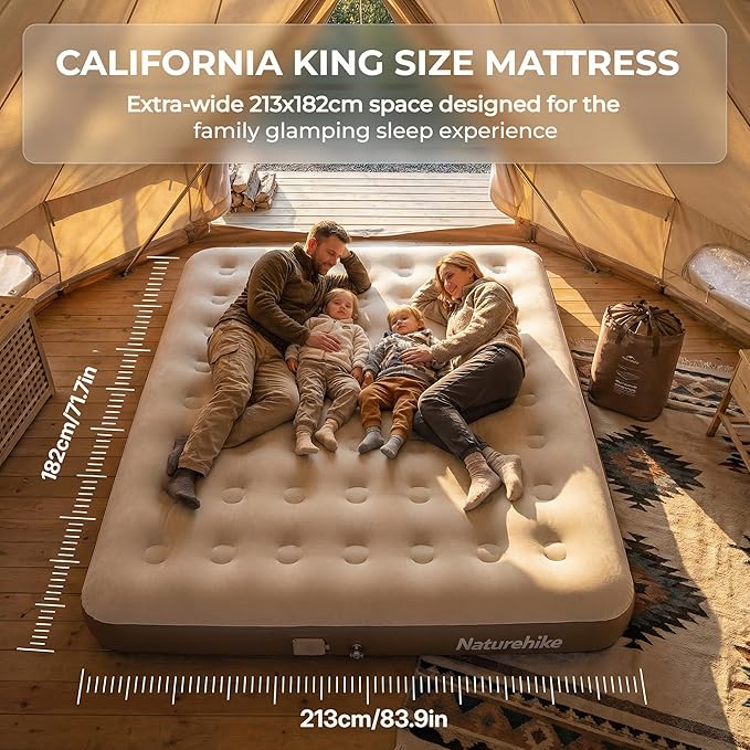 Naturehike California King Size Air Mattress with Built-in USB Rechargeable Pump, 992 lbs Max Support Inflatable Mattresses, Blow up Mattress Air Bed for Home, Camping, Guests, Travel