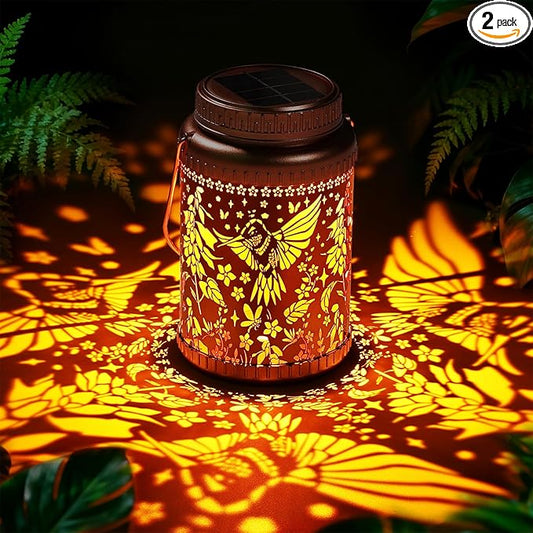 Cooo 2 Pack Solar Lanterns Outdoor Waterproof - Hummingbird Rose Gold Solar Pathway Lights Landscape Path Lights Christmas Lights Gifts for Women Mom Grandma for Garden Yard Patio Backyard Decor