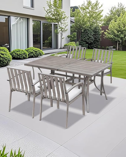 Patio Dining Chairs Set of 4, Aluminum Outdoor Dining Chairs with Polyester Seat Cushions, Deep Seating Outdoor Chairs for Table, Sturdy Patio Furniture Set for Deck, Garden, Pool, Limed Oak