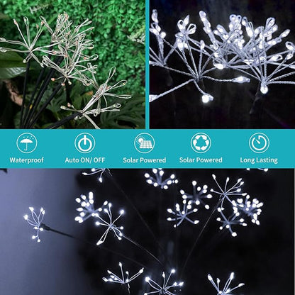 JJGoo Solar Garden Lights, New Upgraded 2 Pack Solar Swaying Starburst Light, Waterproof Fireworks Outdoor Lights, Yard Patio Pathway Decoration, White