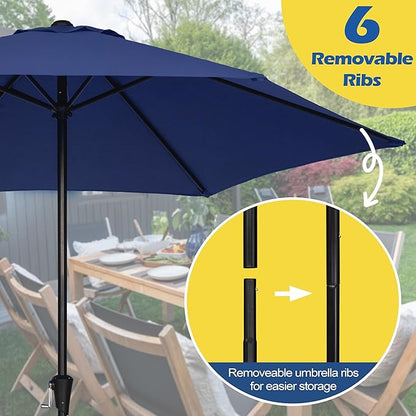Sunnyglade 9FT Outdoor Patio Umbrella, Market & Table Umbrella with 6 Sturdy Ribs and Crank System, Fade-resistant & Waterproof for Garden Backyard Poolside Deck
