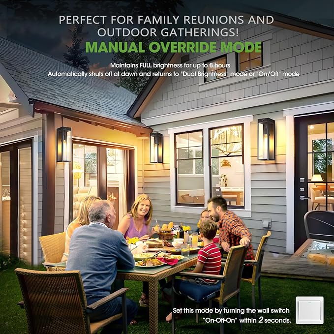 15.3" Large Motion Sensor Exterior Wall Light Sconces 2-Pack, Waterproof Dusk to Dawn Black Exterior Lighting Fixtures Wall Mount with 3 Lighting Mode, Outdoor Porch Coach Light for Garage House