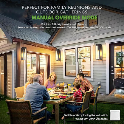 15.3" Large Motion Sensor Exterior Wall Light Sconces 2-Pack, Waterproof Dusk to Dawn Black Exterior Lighting Fixtures Wall Mount with 3 Lighting Mode, Outdoor Porch Coach Light for Garage House