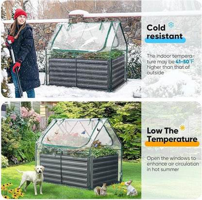 Quictent Raised Garden Bed Galvanized Raised Beds for Gardening Vegetables with Cover 4x3x2 ft Tall Metal Planter Box Outdoor Use (Clear)