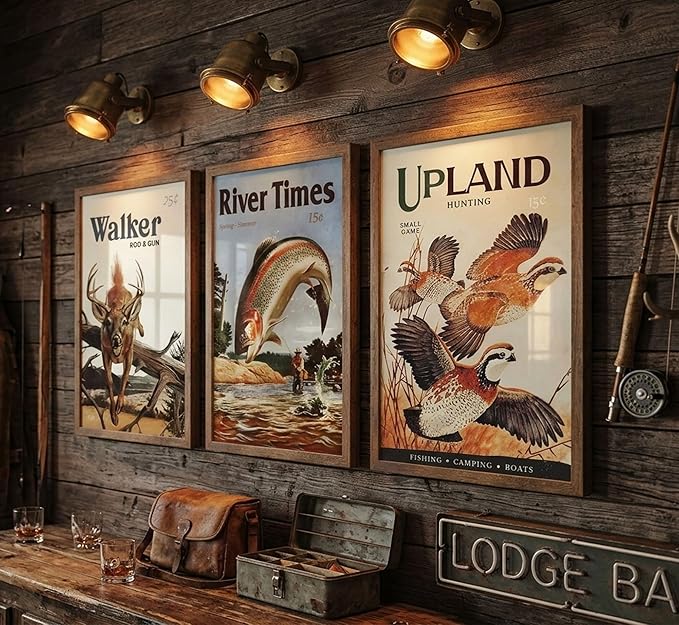 3Pcs Retro Hunting Canvas Wall Art Outdoorsy Wild Animal Posters Prints Nature Wilderness Deer Wild Duck Fishing Wall Decor Pictures Gift Send Hunter Dad For Farmhouse Living Room Bedroom Decoration