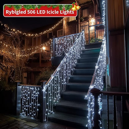 Icicle Christmas Lights for Outside - 65Ft 506 LED Plug-in Icicle String Lights Outdoor Decorations with Remote,Waterproof, Cool White Christmas Icicle Lights for House Bedroom Balcony Decor