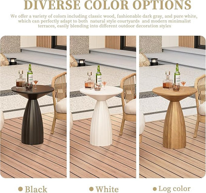 Metal Small Patio Table, Round Outdoor Side Table, Wood Color Outdoor Accent End Table, Patio Furniture, for Garden, Pool, Yard, Balcony, Living Room, Deck, Weather Resistant, No Assembly