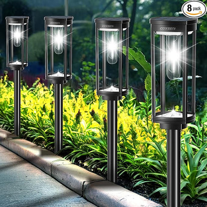 COXSENI Solar Path Lights Outdoor 8 Pack, Bright Solar Pathway Lights Outside Waterproof, Solar Powered Landscape Lights for Walkway Driveway Lawn Patio Sidewalk Garden Yard, Cool White