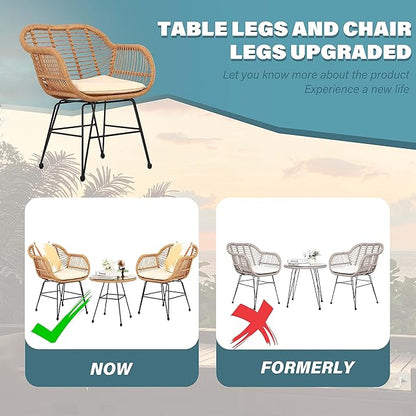 3 Piece Patio Set,Outdoor Bistro Set,Balcony Furniture,Wicker Patio Chairs,Front Porch Furniture,Outdoor Chairs Set of 2