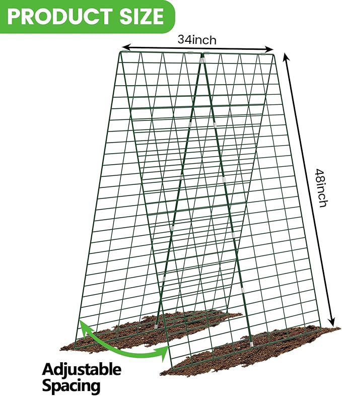 Foldable Cucumber Trellis - 3 Pack, 48" L x 34" W A-Frame Trellis, Climbing Plants Support Raised Bed Trellis, with Twist Ties & Plant Bags for Outdoor Yards Gardens