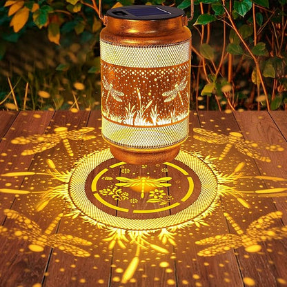 Dragonfly Solar Lanterns Outdoor Waterproof with Shepherd Hook, Gifts for Mothers Day Women Mom Grandma Birthday, Metal Solar Hanging Lights Garden Decor for Outside Yard Patio Pathway Backyard Porch