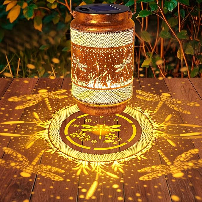 2 Pack Dragonfly Solar Lanterns Outdoor Waterproof Solar Garden Decor, Birthday Gifts for Mothers Day Women Mom Grandma, Metal Hanging Lights with Shepherd Hook for Outside Yard Patio Pathway Porch