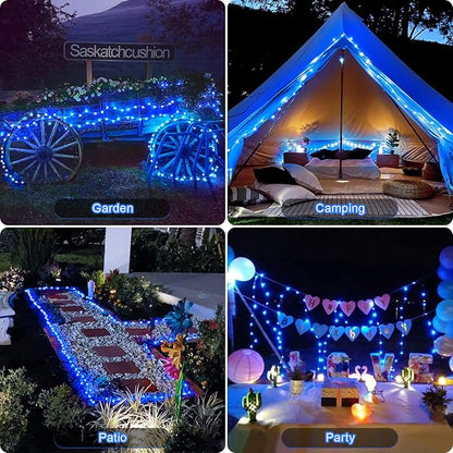 JMEXSUSS 4 Pack 100 LED Solar Fairy Lights, 33ft Blue Solar String Lights Outdoor Waterproof, 8 Modes Copper Wire Solar Twinkle Lights for Patio Garden Yard Tree Christmas Halloween Decor