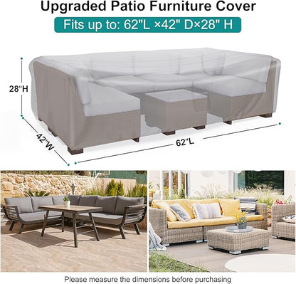 Patio Furniture Set Cover Waterproof, Heavy Duty Funiture Covers for Outdoor Sectional Sofa Set Wicker Rattan Table Chair Rectangular,62"L×42"W×28"H,Grey