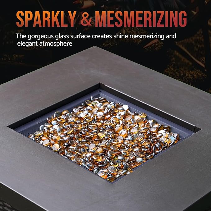 Skyflame 10-Pound Fire Glass Beads for Fire Pit Fireplace, 1/2-Inch Size Caramel Reflective Decorative Blended Fireglass Drops for Landscaping