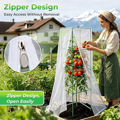 3 Pack Bird Netting Plant Cover for Tomato Cage with Zipper Drawstring, 57"x17.7" Mesh Covers for Garden Plants, Insect Small Animal Barrier Protection Net for Blueberry Bush Shrubs Fruits (No Cage)
