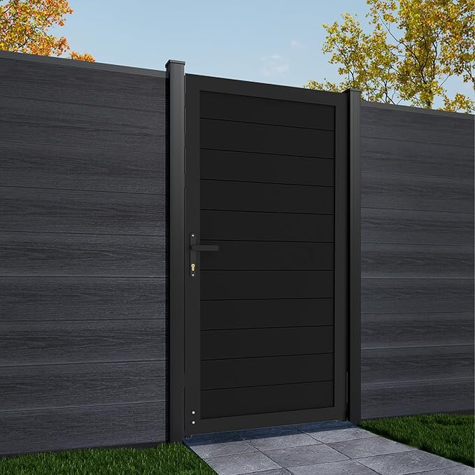 6ft x 3ft Aluminum Alloy Privacy Gate - Outdoor Metal Garden Gate with Lockable Knob,Full Enclosure Security Gate, Design for Patio, Yard & Backyard, Easy Installation Without Posts