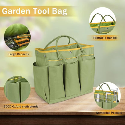 Garden Tool Set, WisaKey 9 Piece Stainless Steel Heavy Duty Gardening Hand Tools with Handle, Durable Garden Tool Bag, Gardening Gifts for Women and Men Valentine's Gift for Woman