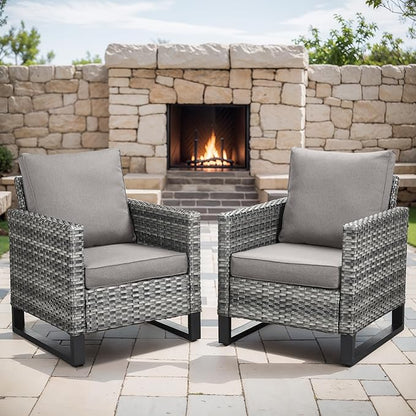 Rilyson Wicker Outdoor Patio Chairs Set of 2-2 Piece Rattan Chairs with Waterproof Wicker,Comfortable Cushions and Sturdy Metal Frame for Outside Porch Deck Backyard(Mixed Grey/Grey)