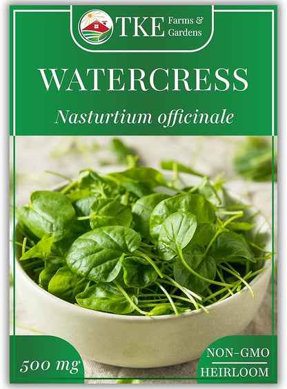 TKE Farms & Gardens - Watercress Seeds for Planting, 1500+ Non-GMO Heirloom Seeds, Grow a Nutrient-Rich Superfood, Easy for Indoor & Outdoor Gardens, Includes Planting Instructions, Qty 1