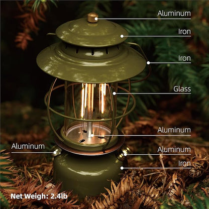 Metal Vintage LED Camping Lantern, 6800mAh Rechargeable Battery Last 17-500 Hours Camping Lamp, Large Dimmable Hanging Lantern, Retro Camping Light with Hook for Courtyard Outdoor Decoration