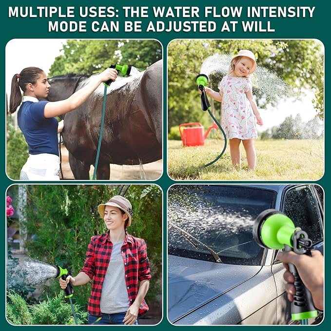 Pangda 100 Ft x 3/8'' Coil Garden Hose EVA Recoil Garden Self Coiling Expanding Water Hose with 6 Function Spray Nozzle Universal 3/4'' Brass Connector Fitting for Outdoor Yard(Green)