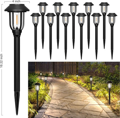 ILANCK 12 Pack Solar Lights Outdoor, 6000K Bright Solar Pathway Lights for Outside, Auto On/Off Waterproof Solar Powered,Landscape Lighting for Walkway, Yard, Path, Driveway, Garden