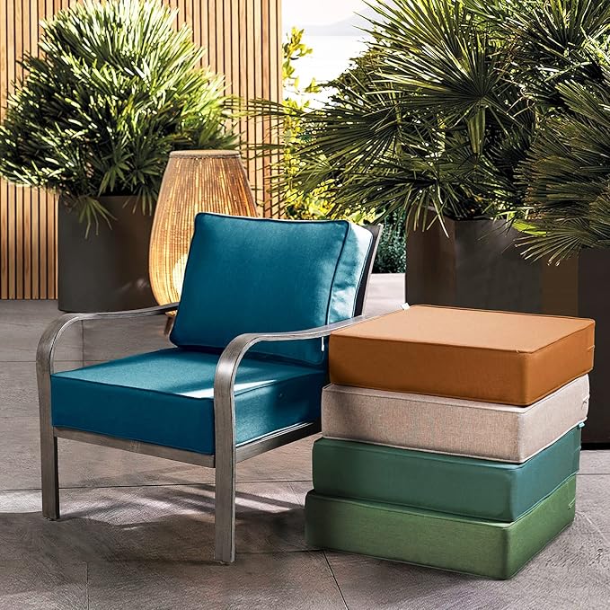 ARTPLAN Olefin 24x24 Deep Seat Patio Cushions for Outdoor Furniture,Extra 6 inch Thick,Back 18"x24",Removable,Replacement,Solid/Floral,Outdoor/Indoor,Peacock