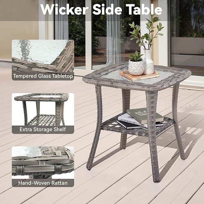 3 Pieces Patio Furniture Set-High Back Swivel Patio Chairs Set of 2 with Outdoor Side Table Patio Table and Chairs Set for Porch Deck Balcony Garden Grey/Beige