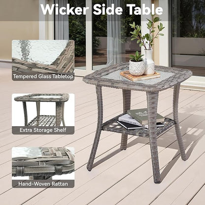 3 Pieces Patio Furniture Set-High Back Swivel Patio Chairs Set of 2 with Outdoor Side Table Patio Table and Chairs Set for Porch Deck Balcony Garden Grey/Beige