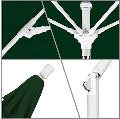 California Umbrella 11Ft Fiberglass Rib Patio Umbrella, Hand-Crank, Tilt-Collar, White Frame, Solution Dyed Hunter Green Fabric