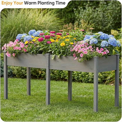 NEWBULIG Raised Garden Bed with Legs 72x23x30in,Elevated Wood Planter Box Stand for Outdoors Garden Balcony Courtyard, Natural Wood 600 Pound Capacity for Planting Herbs Flowers Vegetables, Grey