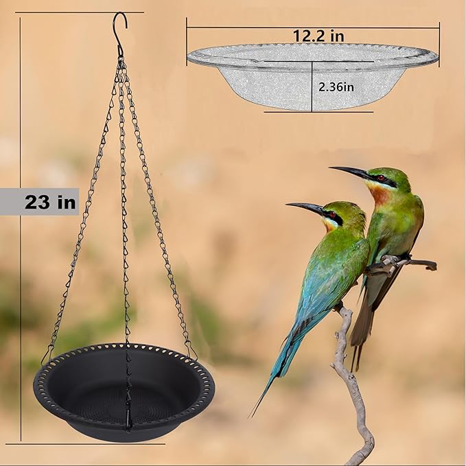 Hanging Bird Feeder Tray with Drainage Holes Fit Most Seed for Outside, Feeding Station (12 inch, Black)
